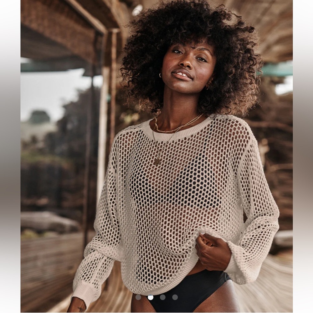 Summersalt The Fishnet Crewneck Cover-Up‎ - Natural Sweater 1XL
